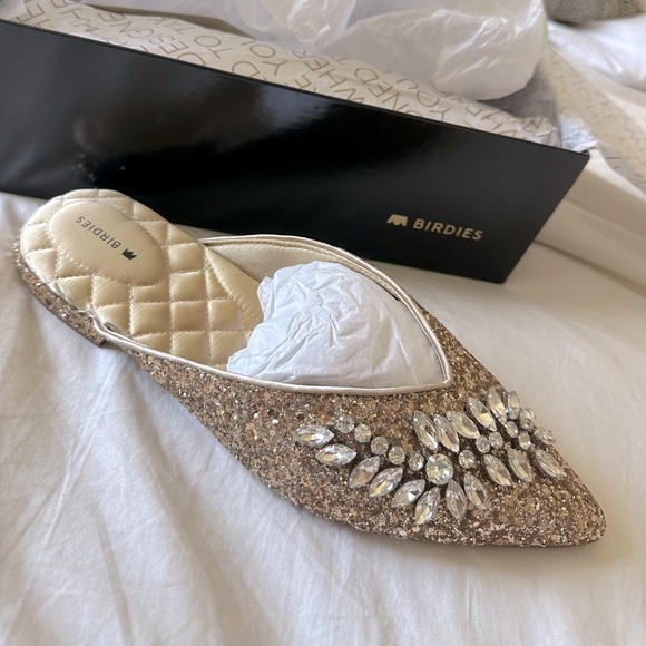 Birdies Shoes - Birdies The Swan Jeweled Gold Sparkle NWT